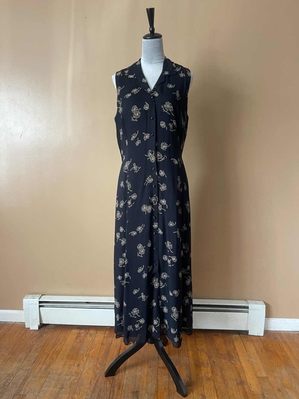 Liz Claiborne Sleeveless Black Floral Maxi Dress late 90s/Y2K era size Large